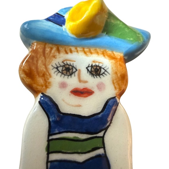 GANZ Susan Paley Lady Pin Louisa Girl Blue Hat Striped Dress Brooch - Picture 2 of 14